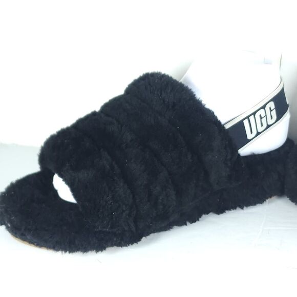 UGG Women's Fluff Yeah Slide US8 Black Fur Slip-On Flat Slippers Shoes - Picture 6 of 16